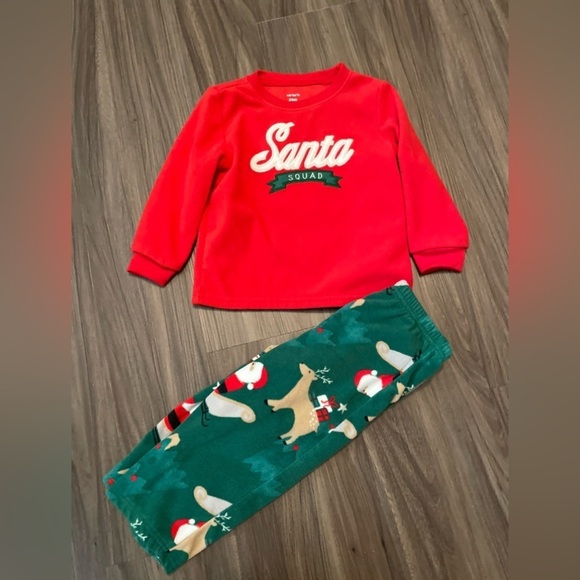 Carter's Other - Carters fleece Santa Squad Red and Green Pajama Set size 24 months